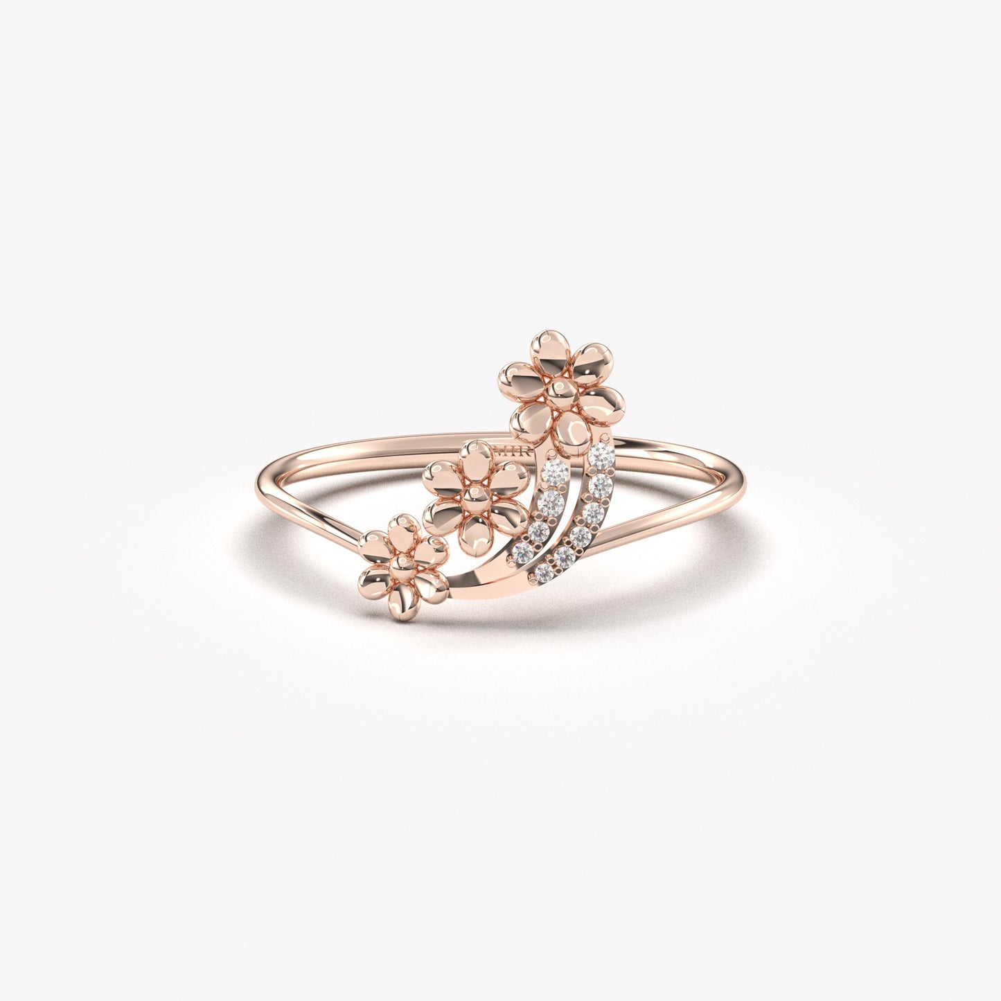 14K Gold Minimalist Flower Diamond Ring - LR02