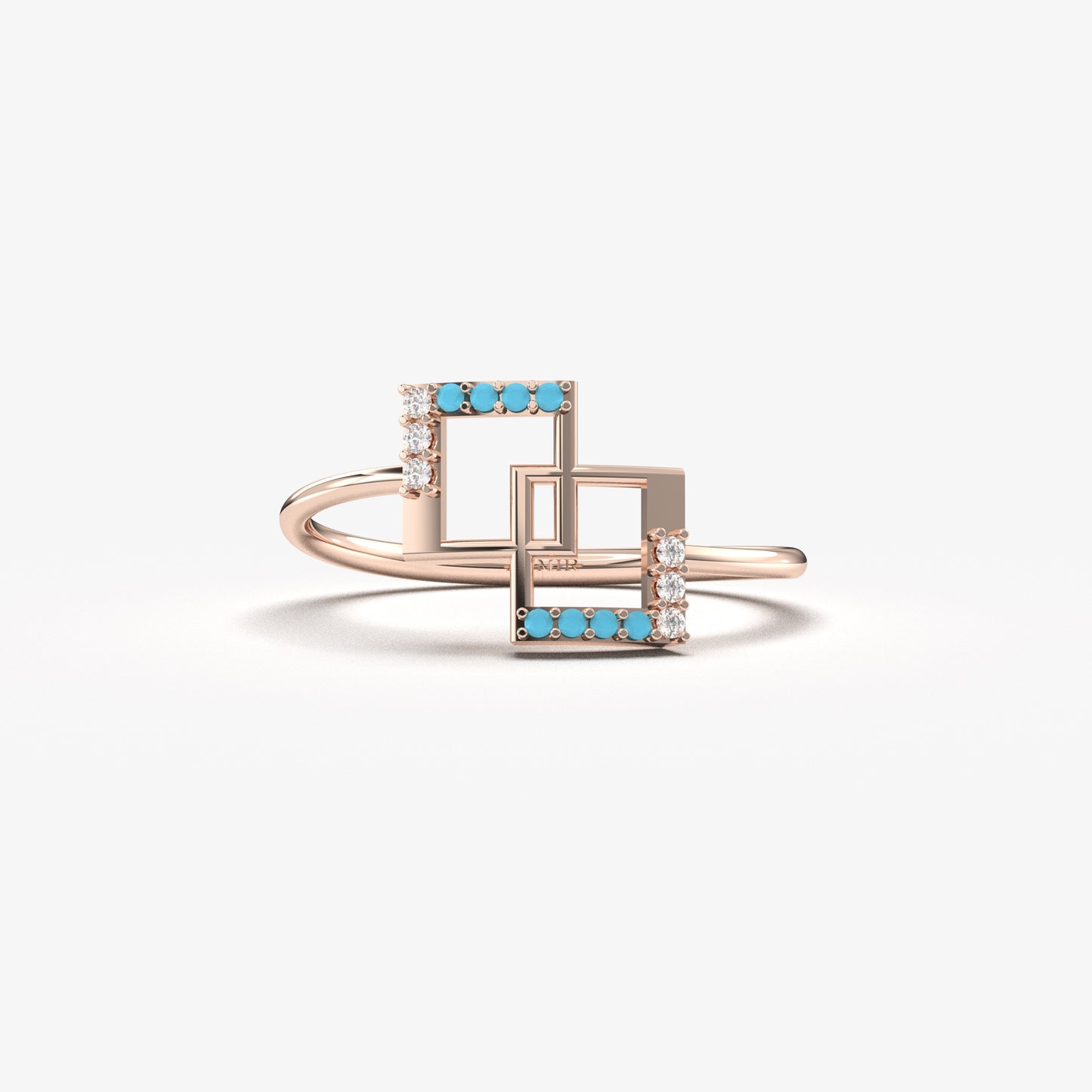 14K Gold Turquoise & Diamond Square Ring - LR03