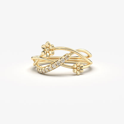 14K Gold Flower Wedding Ring - LR99