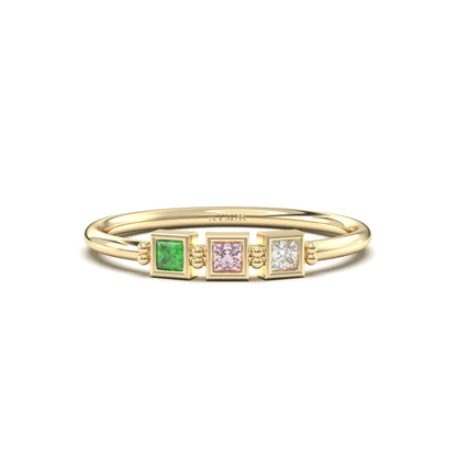 10K Gold Personalized 3 Stone Birthstone Family Ring - 2S198FAM3