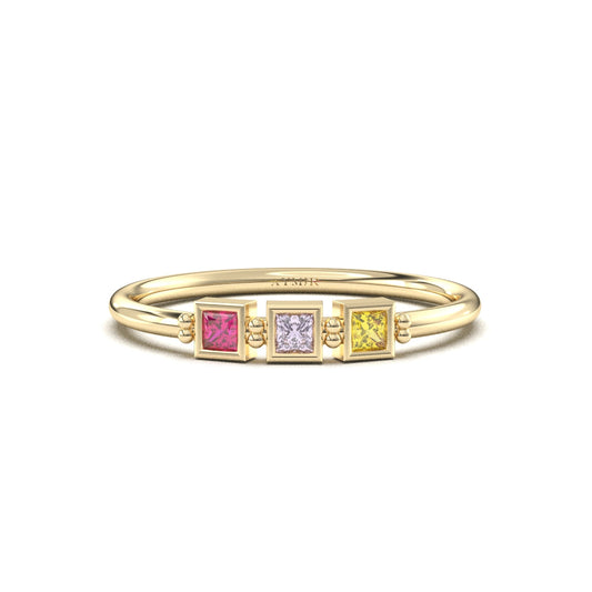 14K Gold Personalized 3 Stone Birthstone Family Ring - 2S198FAM3