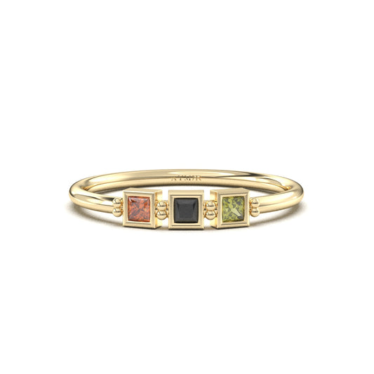 18K Gold Personalized 3 Stone Birthstone Family Ring - 2S198FAM3