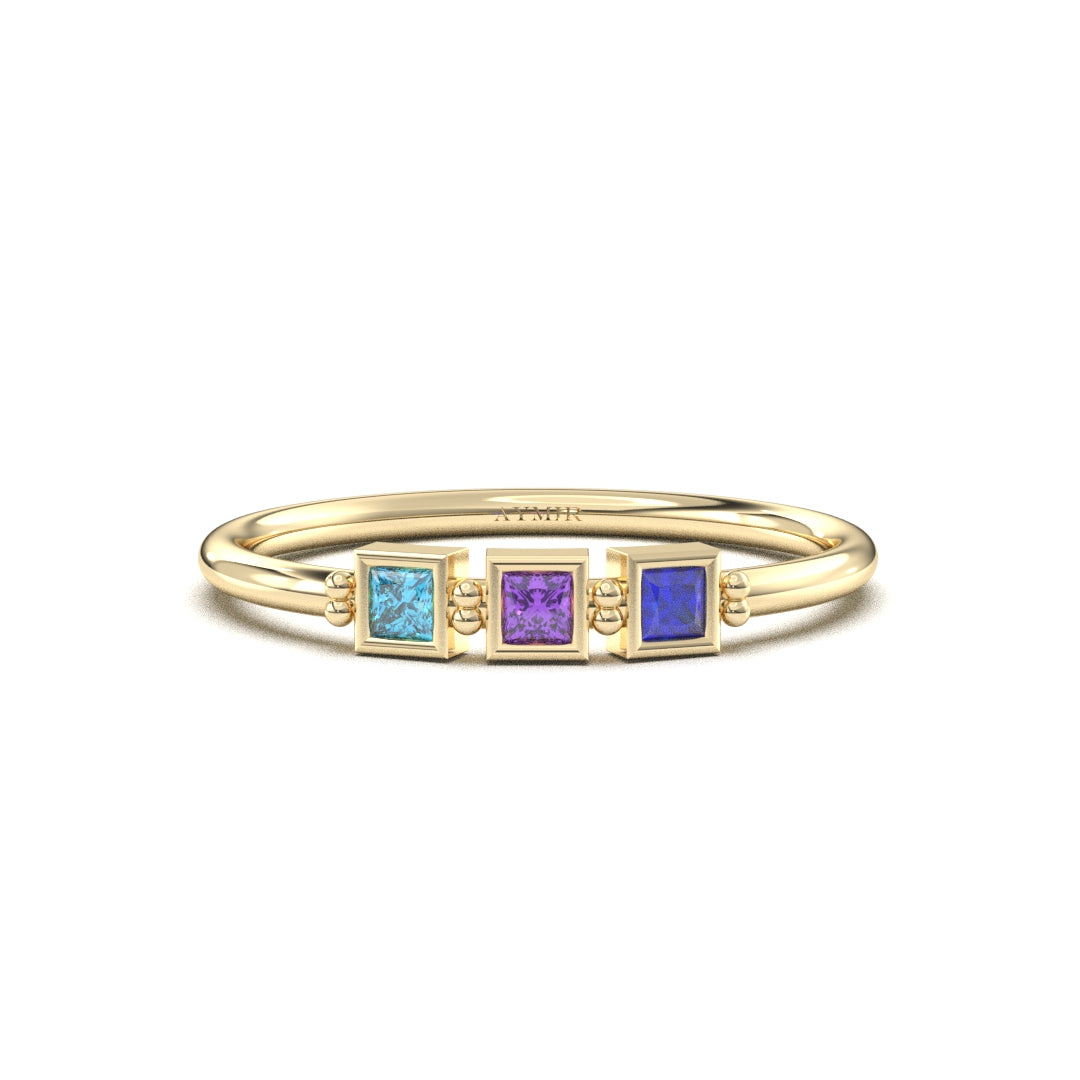 10K Gold Personalized 3 Stone Birthstone Family Ring - 2S198FAM3
