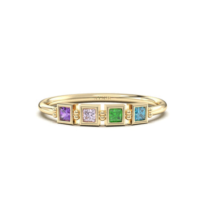 18K Gold Personalized 4 Stone Birthstone Family Ring - 2S198FAM4