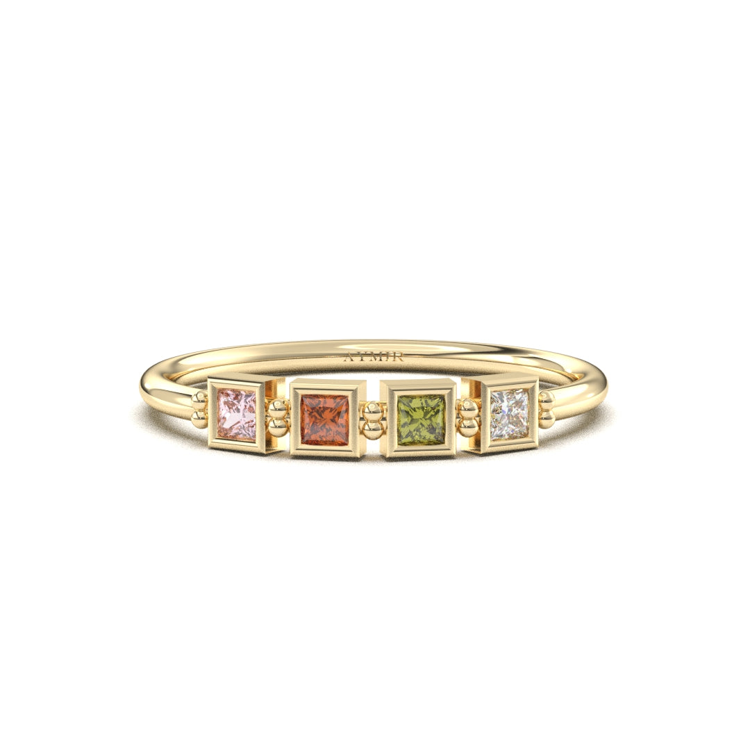 18K Gold Personalized 4 Stone Birthstone Family Ring - 2S198FAM4
