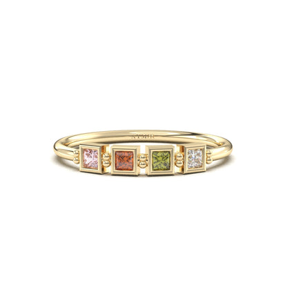 18K Gold Personalized 4 Stone Birthstone Family Ring - 2S198FAM4