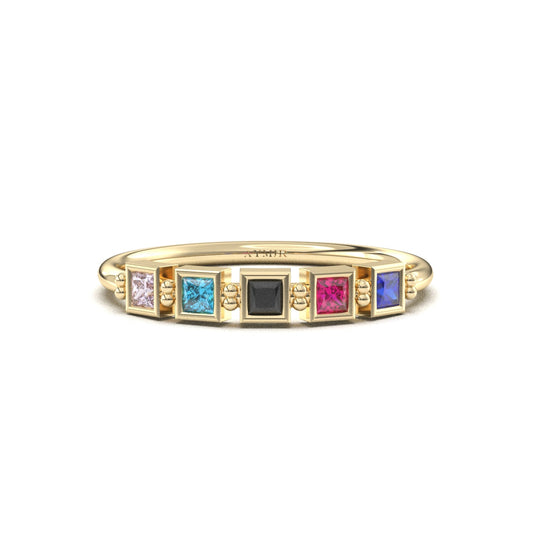 18K Gold Personalized 5 Stone Birthstone Family Ring - 2S198FAM5