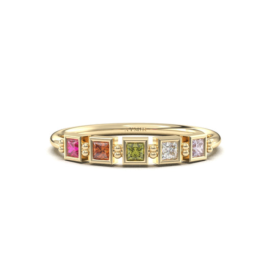 10K Gold Personalized 5 Stone Birthstone Family Ring - 2S198FAM5