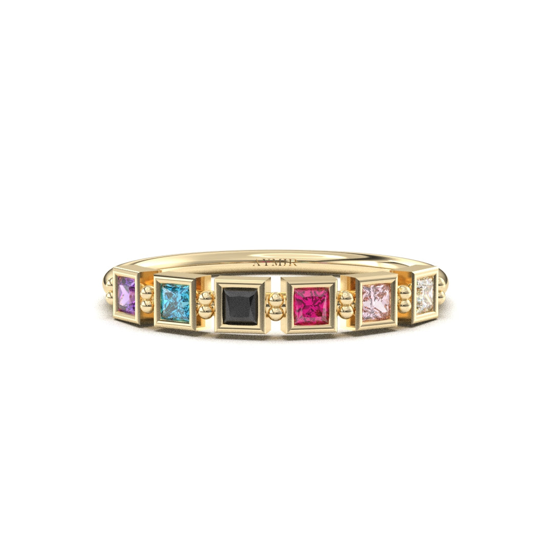 10K Gold Personalized 6 Stone Birthstone Family Ring - 2S198FAM6