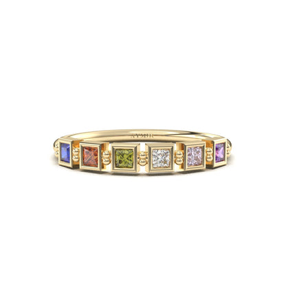 18K Gold Personalized 6 Stone Birthstone Family Ring - 2S198FAM6