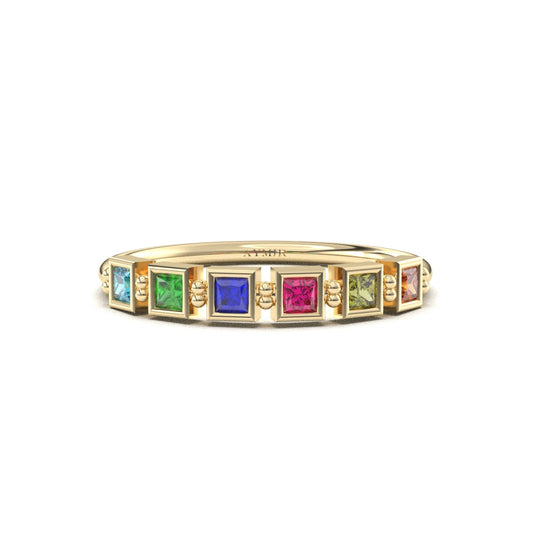 18K Gold Personalized 6 Stone Birthstone Family Ring - 2S198FAM6