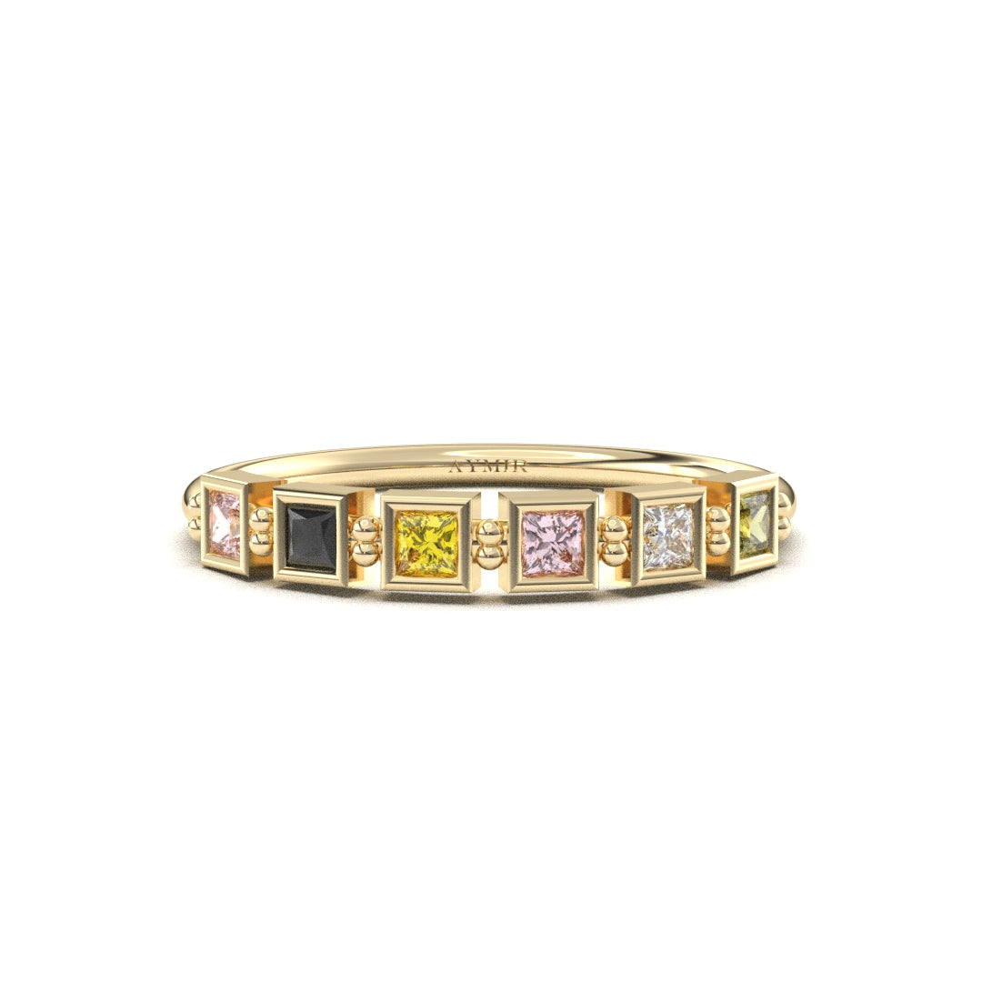 18K Gold Personalized 6 Stone Birthstone Family Ring - 2S198FAM6