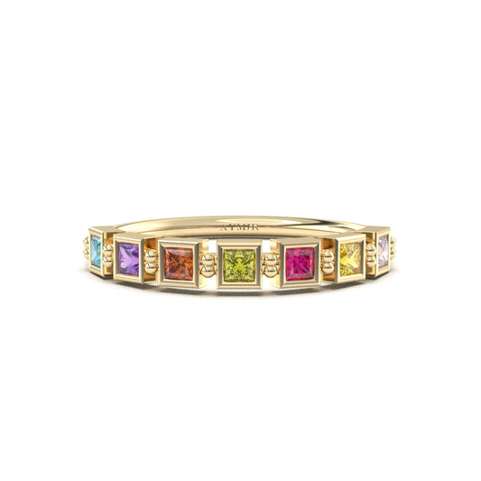 18K Gold Personalized 7 Stone Birthstone Family Ring - 2S198FAM7