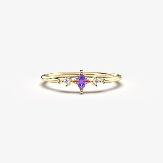 10K Gold Marquise Amethyst Diamond Ring - 2S111AME