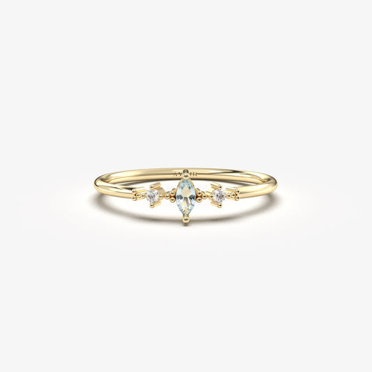 10K Gold Marquise Aquamarine Diamond Ring - 2S111AQUA