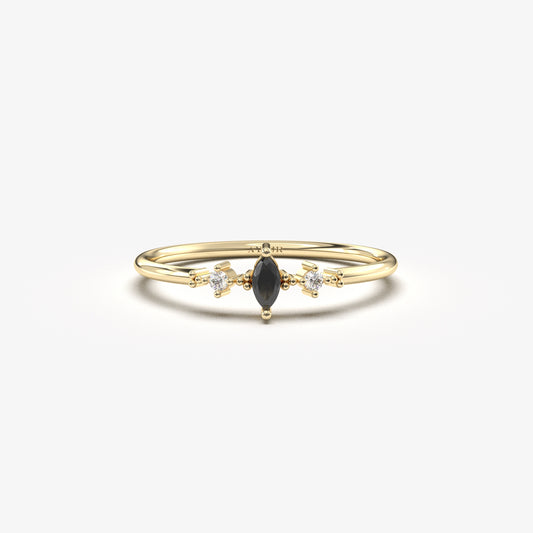 10K Gold Marquise Black Onyx Diamond Ring - 2S111BLK