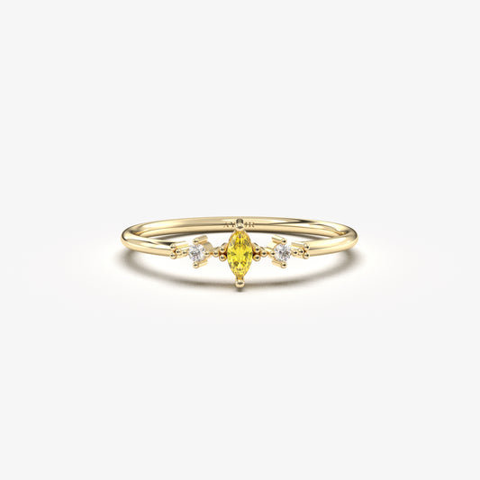 10K Gold Marquise Citrine Diamond Ring - 2S111C