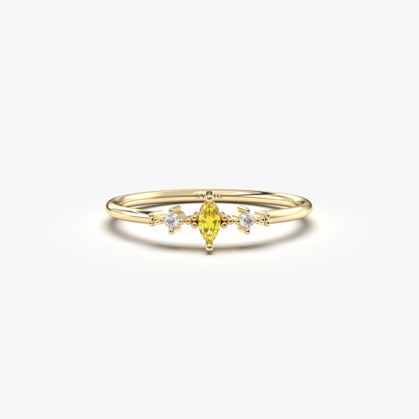 18K Gold Marquise Citrine Diamond Ring - 2S111C