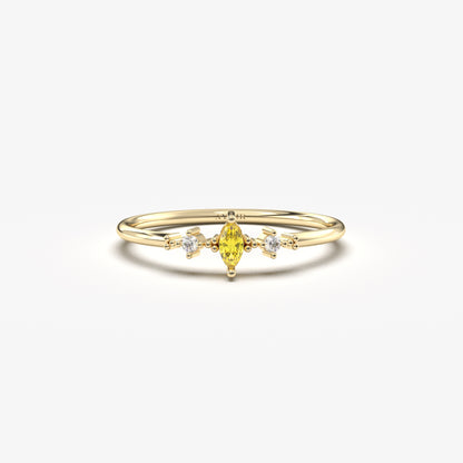 18K Gold Marquise Citrine Diamond Ring - 2S111C
