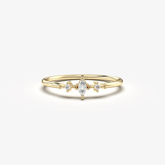 18K Gold Minimalist Marquise Diamond Ring - 2S111DIA