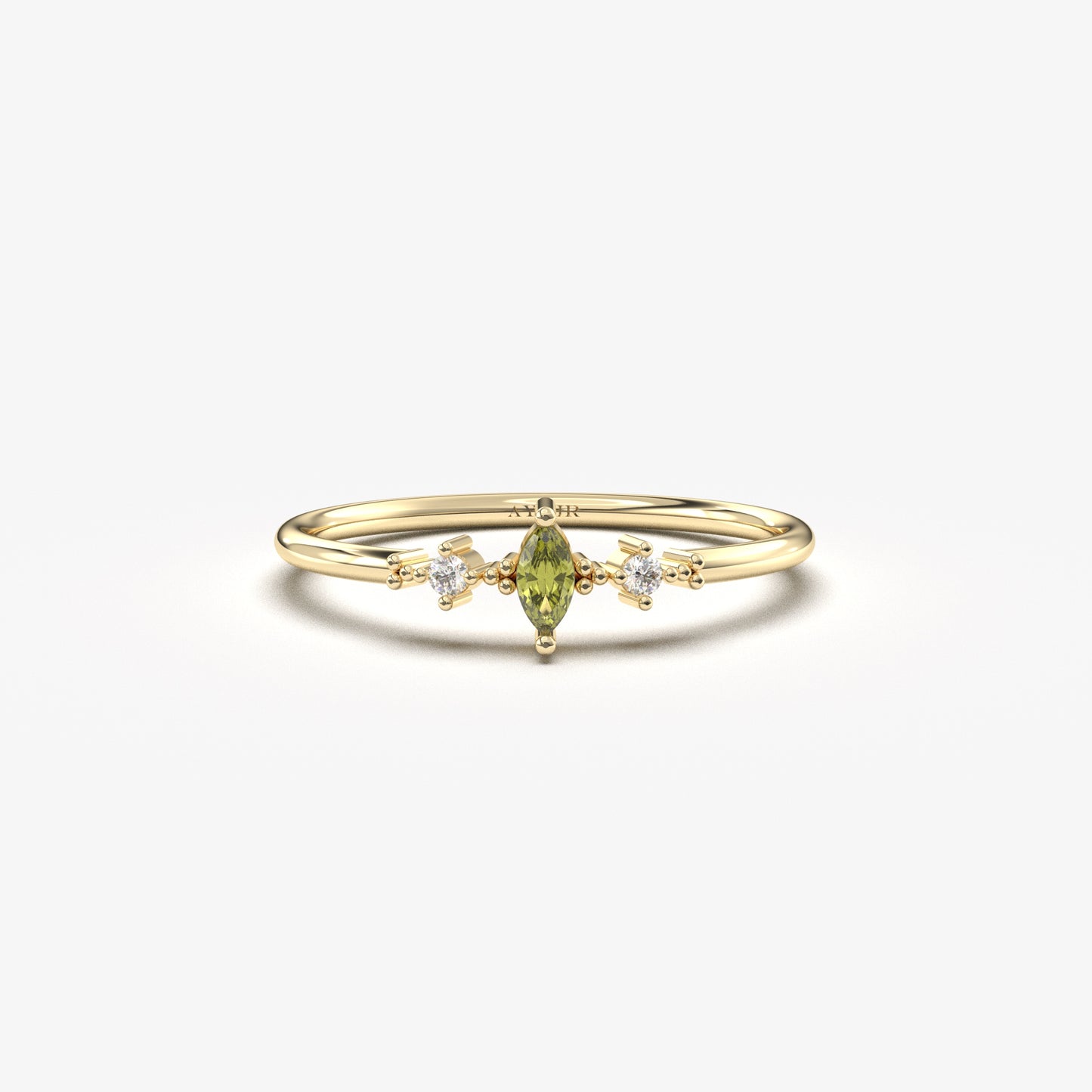 10K Gold Marquise Peridot Diamond Ring - 2S111P