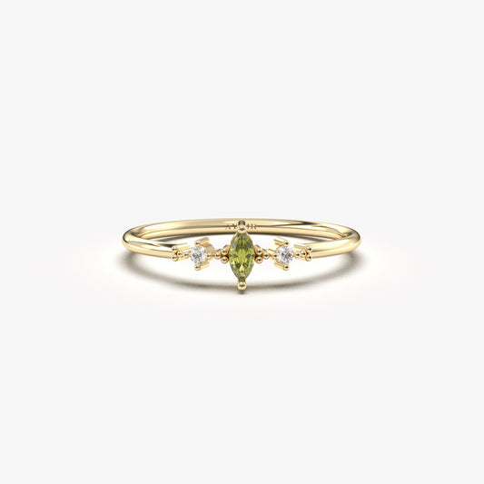 10K Gold Marquise Peridot Diamond Ring - 2S111P