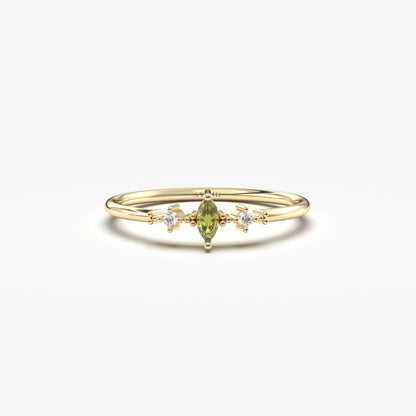 14K Gold Marquise Peridot Diamond Ring - 2S111P