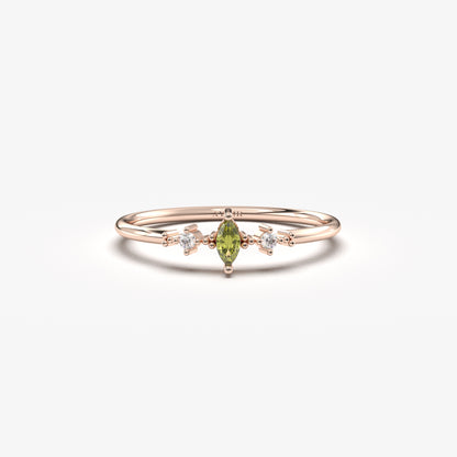 10K Gold Marquise Peridot Diamond Ring - 2S111P