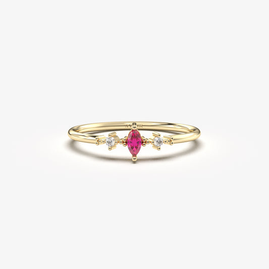 10K Gold Marquise Ruby Diamond Ring - 2S111R