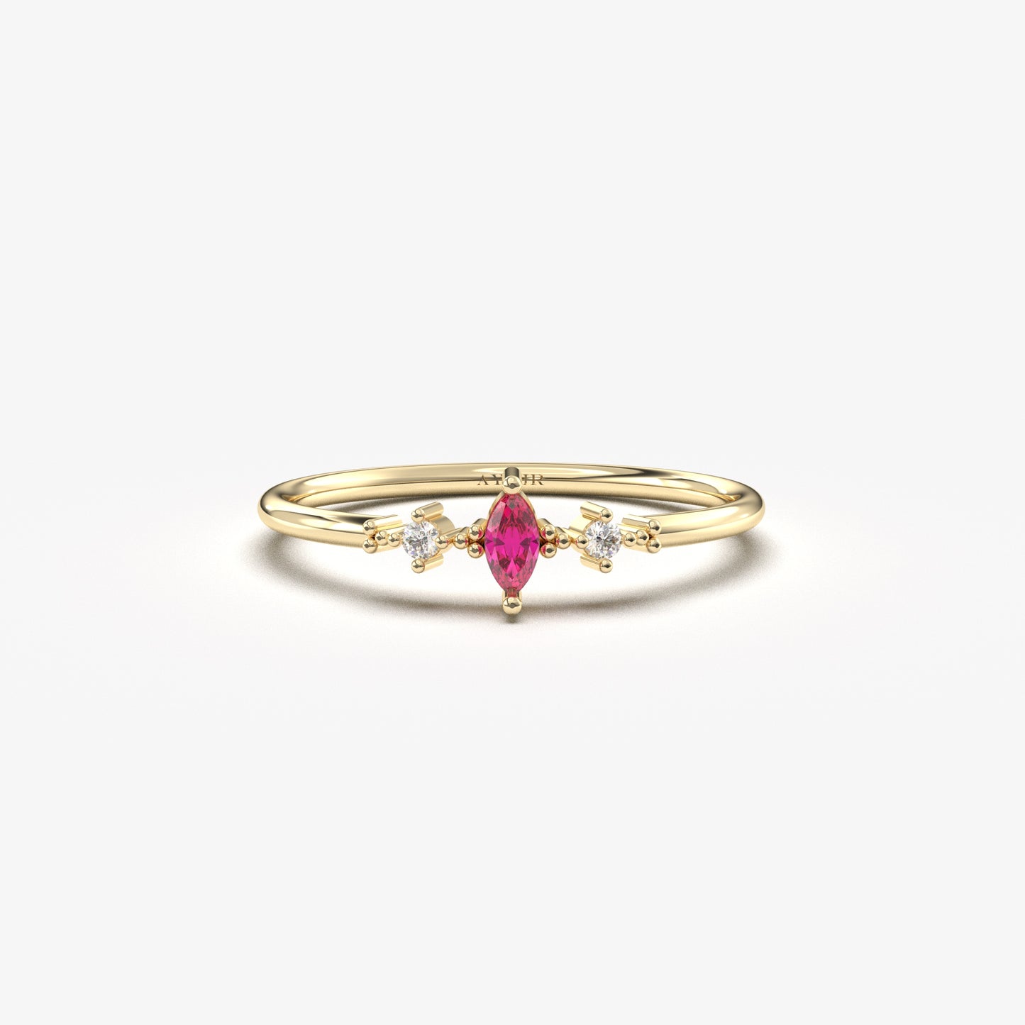 18K Gold Marquise Ruby Diamond Ring - 2S111R