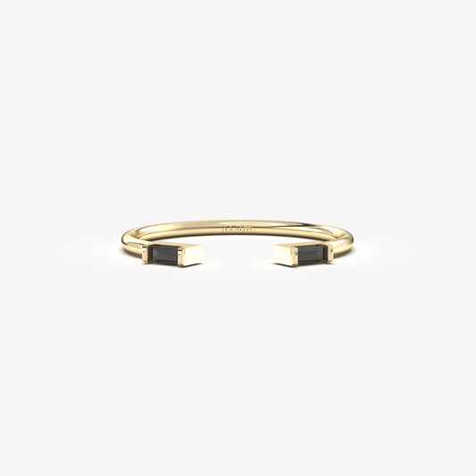 18K Gold Open Baguette Black Onyx Ring - 2S11BLK