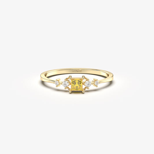 10K Gold Dainty Citrine Diamond Ring - 2S122CIT