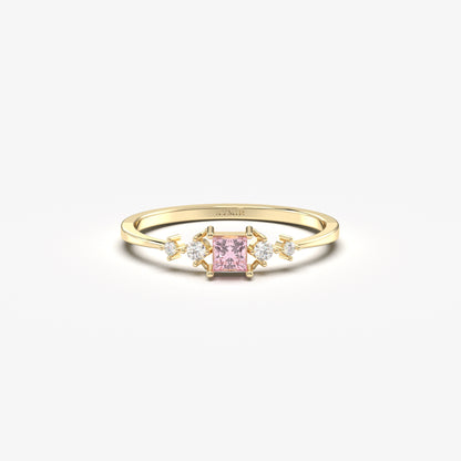 10K Gold Square Pink Topaz Diamond Ring - 2S122PNK