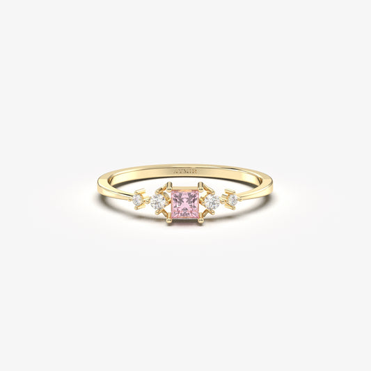 10K Gold Square Pink Topaz Diamond Ring - 2S122PNK