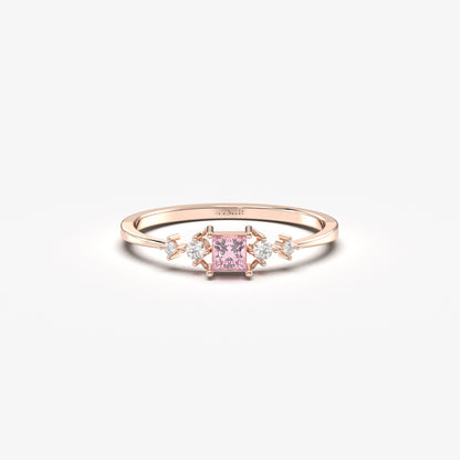 10K Gold Square Pink Topaz Diamond Ring - 2S122PNK