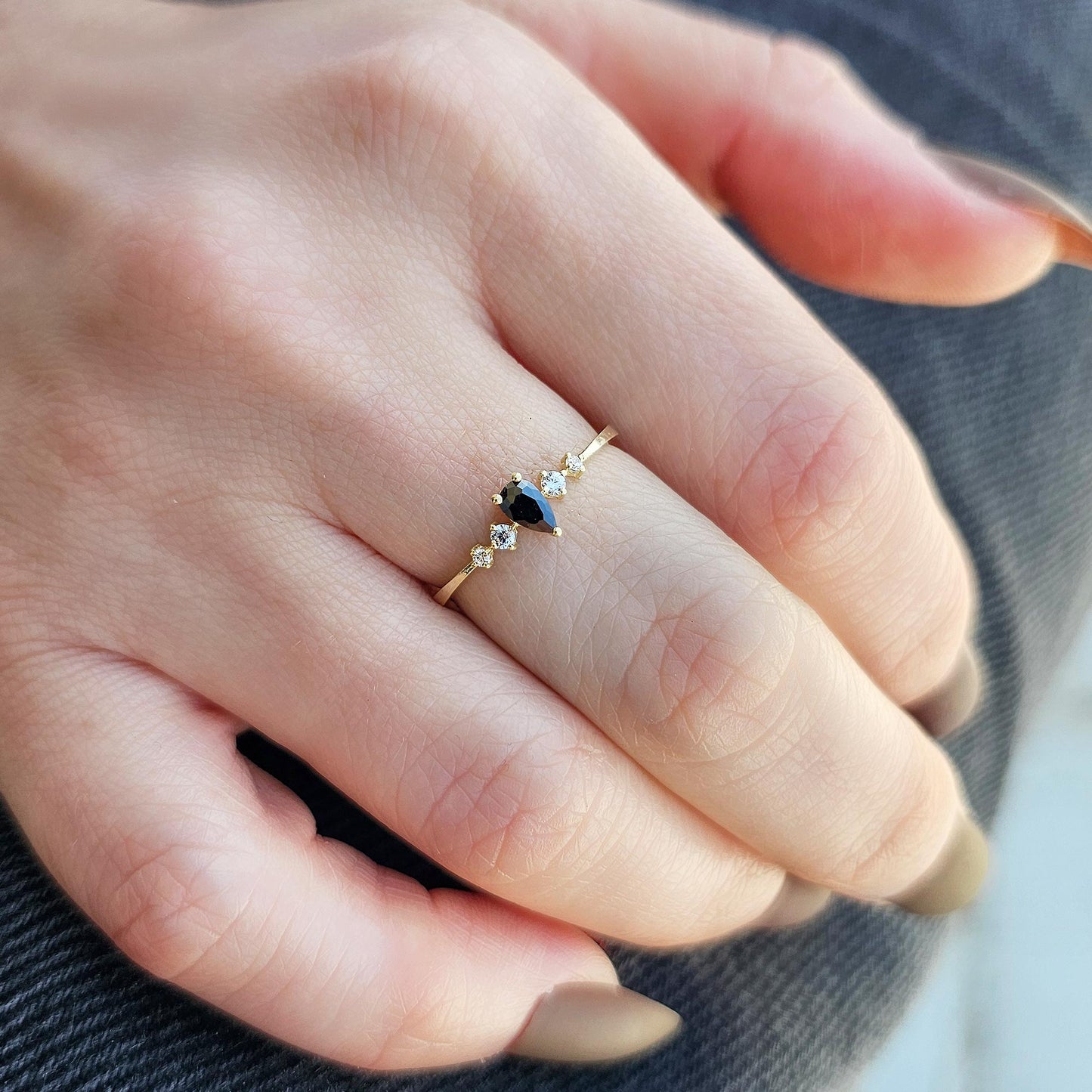 14K Gold Pear Black Onyx Ring - 2S123BLK