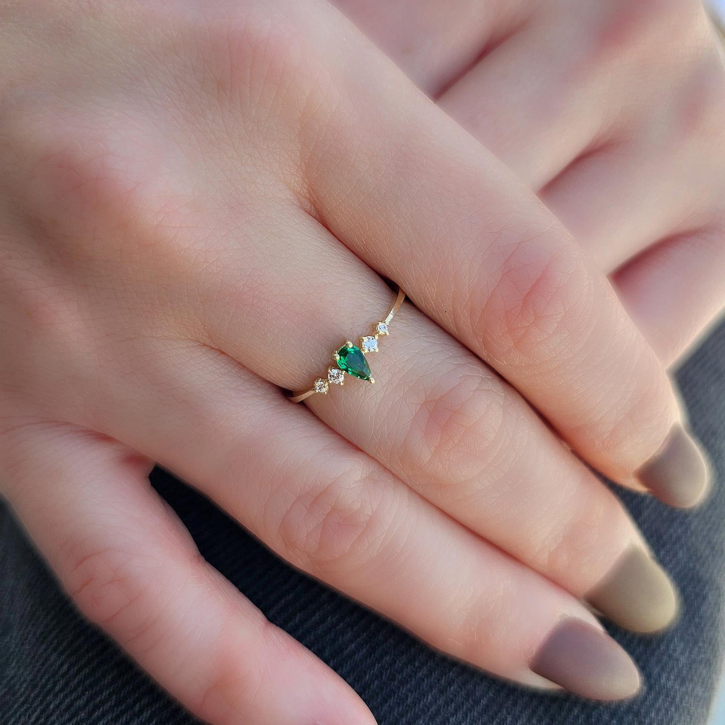 14K Gold Pear Emerald Ring - 2S123EME