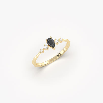 14K Gold Pear Black Onyx Ring - 2S123BLK