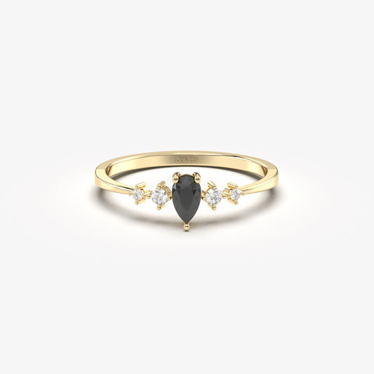 14K Gold Pear Black Onyx Ring - 2S123BLK