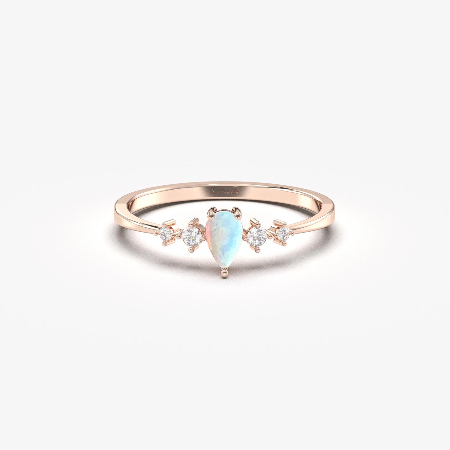 14K Gold Pear Opal Diamond Ring - 2S123OPL