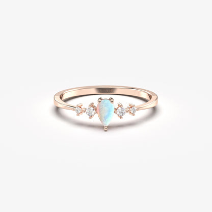 14K Gold Pear Opal Diamond Ring - 2S123OPL