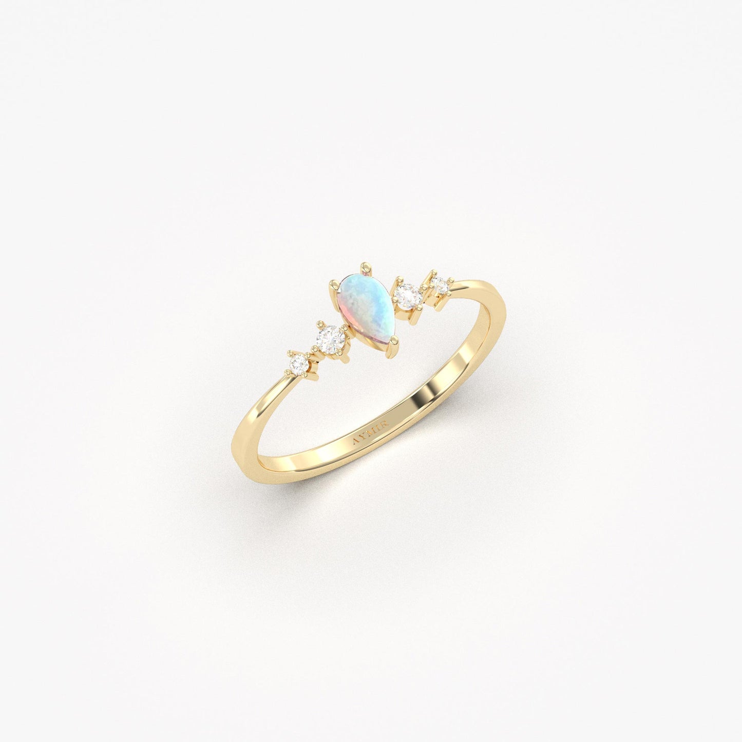 14K Gold Pear Opal Diamond Ring - 2S123OPL