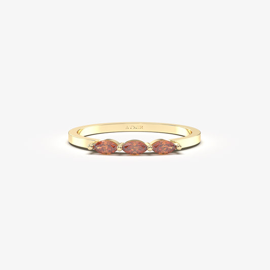 18K Gold 3 Stone Marquise Garnet Ring - 2S125GAR