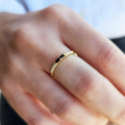 10K Gold Baguette Black Onyx and Diamond Ring - 2S16BLK