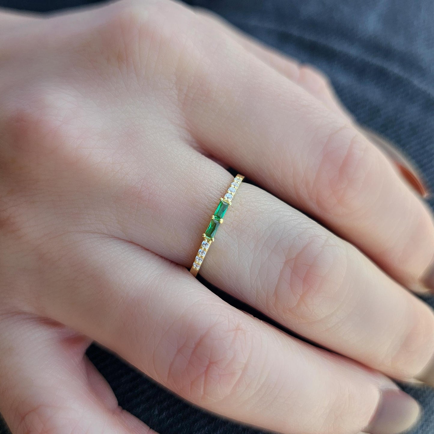 10K Gold Baguette Emerald and CZ Ring - 2S16EME