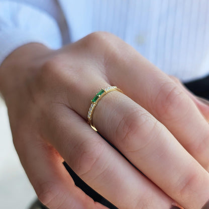 10K Gold Baguette Emerald and CZ Ring - 2S16EME