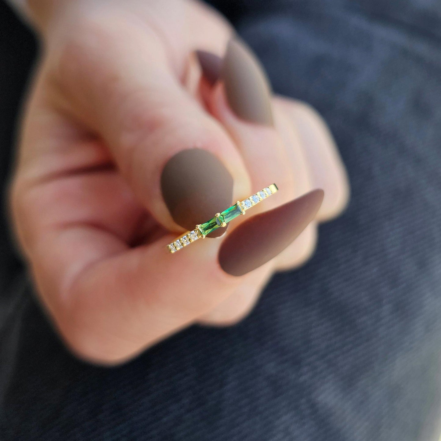 10K Gold Baguette Emerald and CZ Ring - 2S16EME