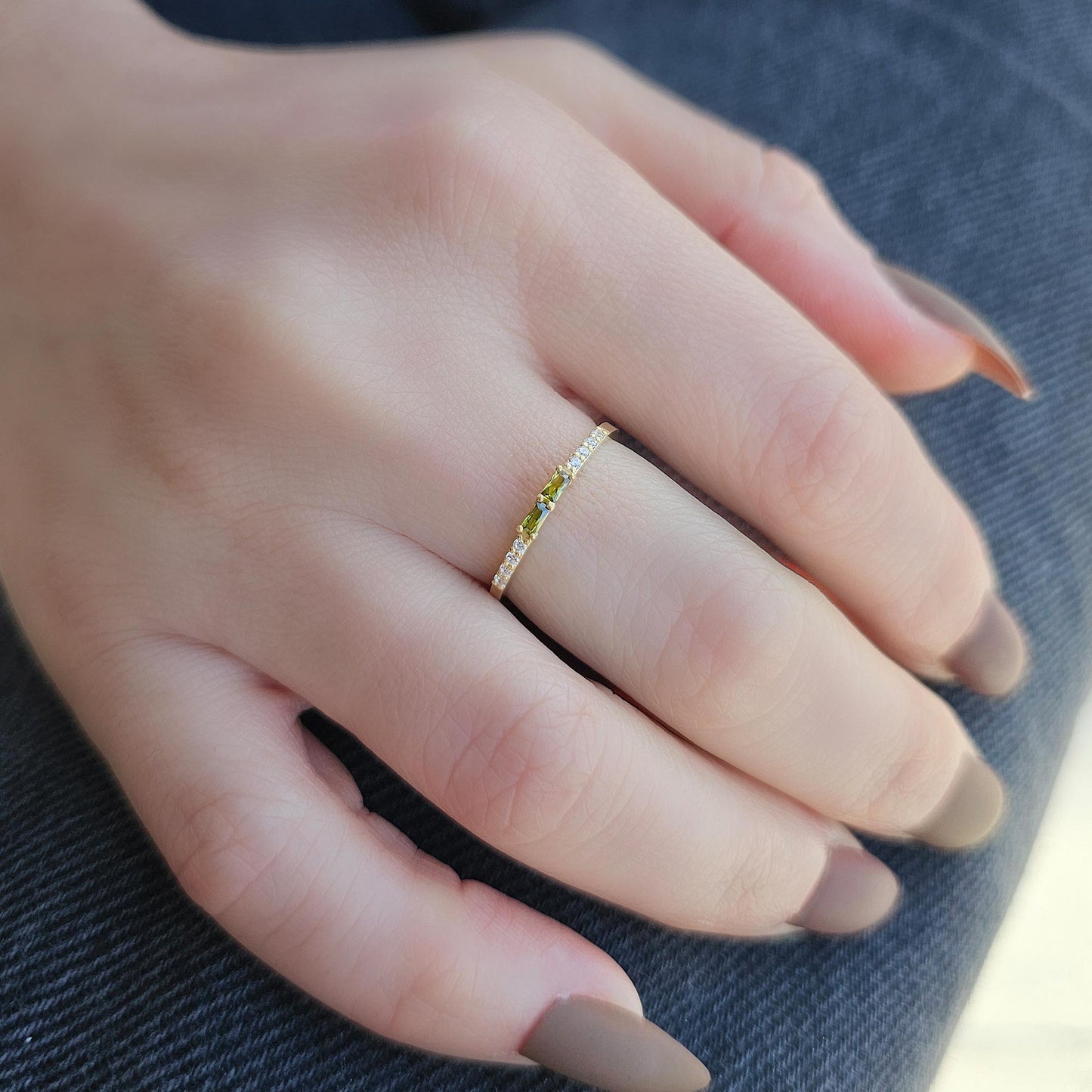 10K Gold Baguette Peridot and CZ Ring - 2S16PER