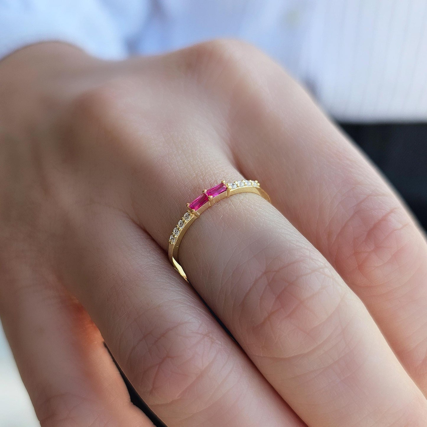 10K Gold Baguette Ruby and CZ Ring - 2S16RBY