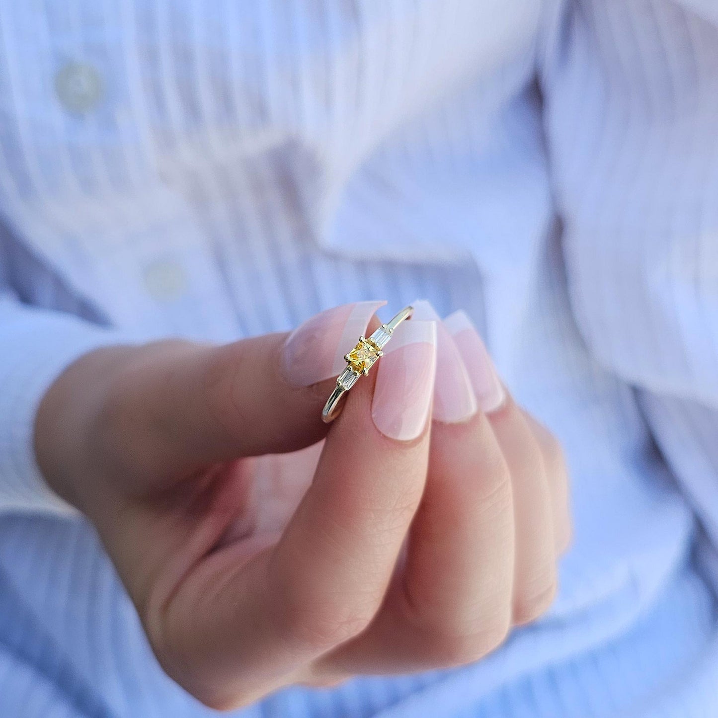 10K Gold Citrine Baguette CZ Ring - 2S162CIT